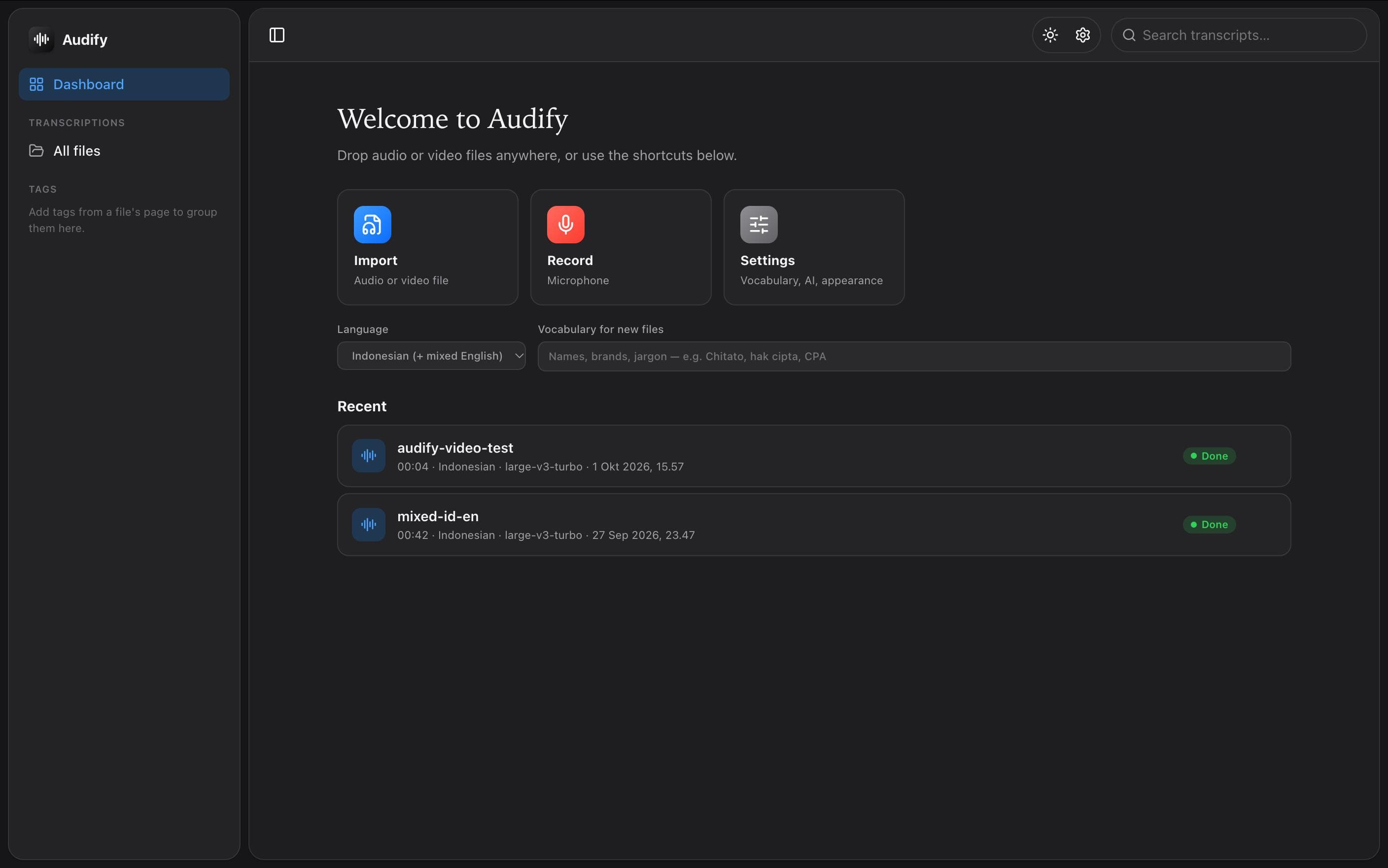 Audify AI Audio Transkrip